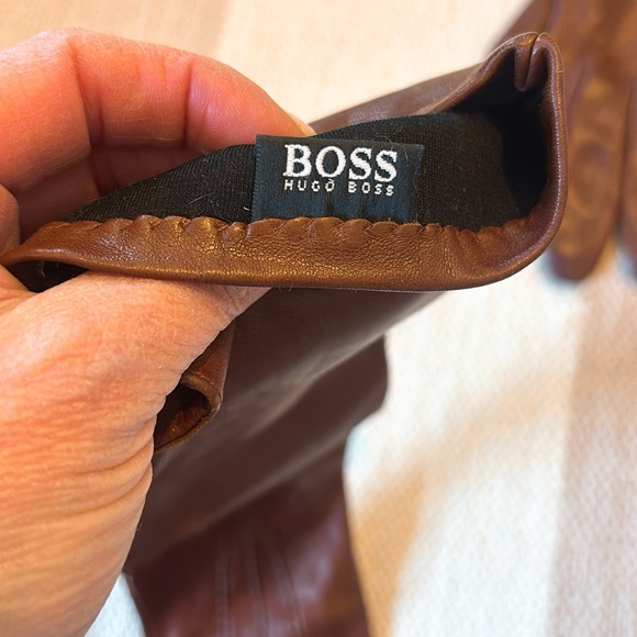 Hugo Boss Dark Brown Leather Long Gloves - Picture 6 of 6